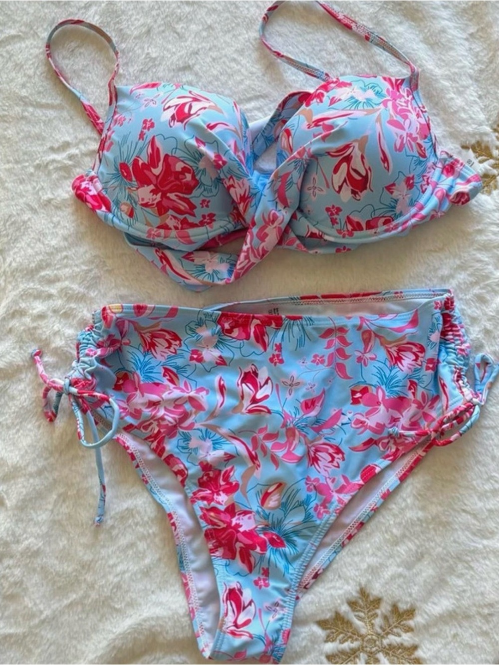 Floral Light Blue & Pink Two-Piece Bikini Set